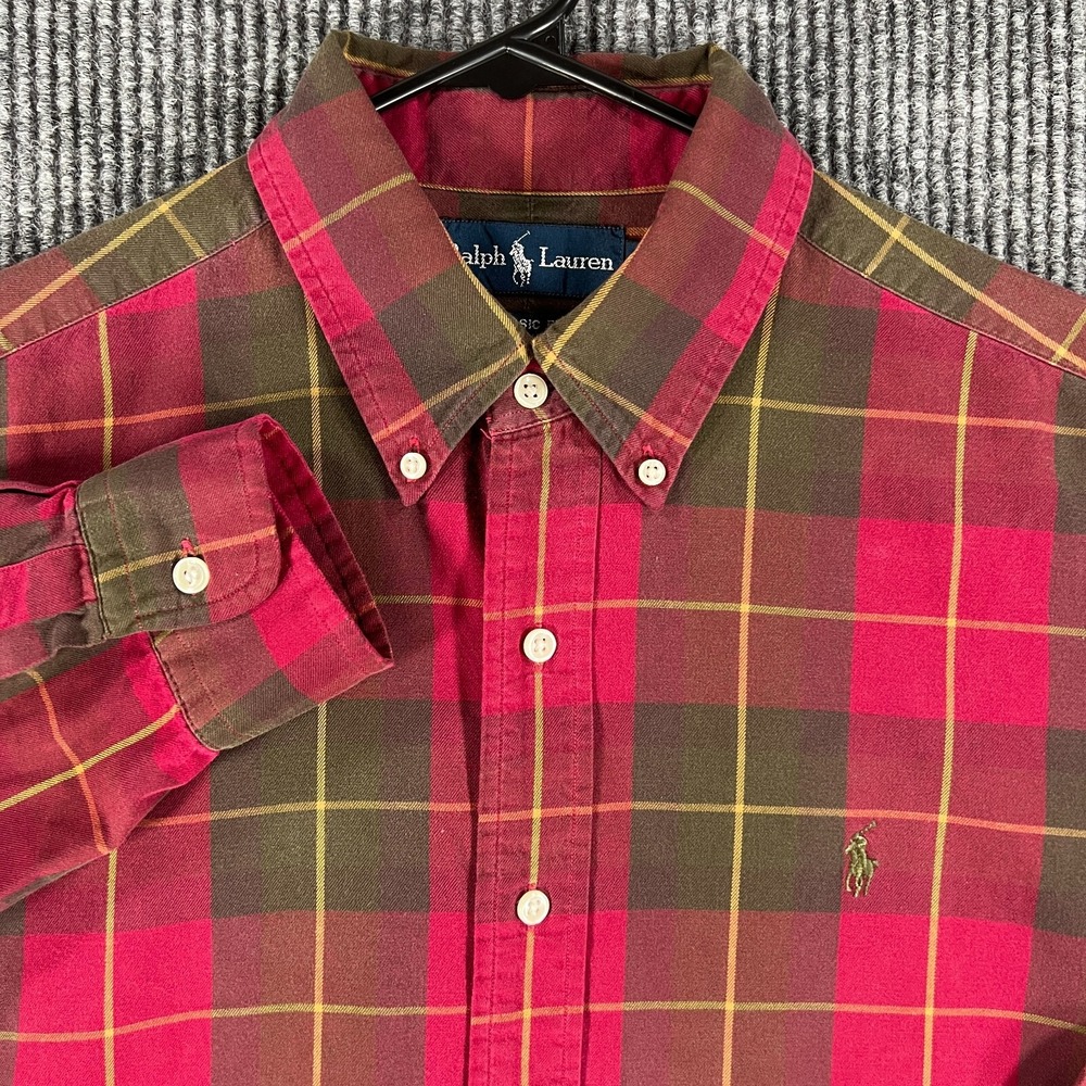 Ralph Lauren Shirt Mens Large Red Plaid Long Sleeve Classic Fit Button Up Sharp